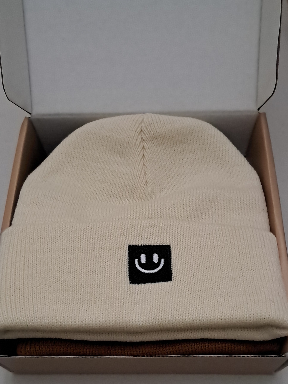 Cream, Black And Rust Toddler Beanie with Smiley Patch 3 Pack